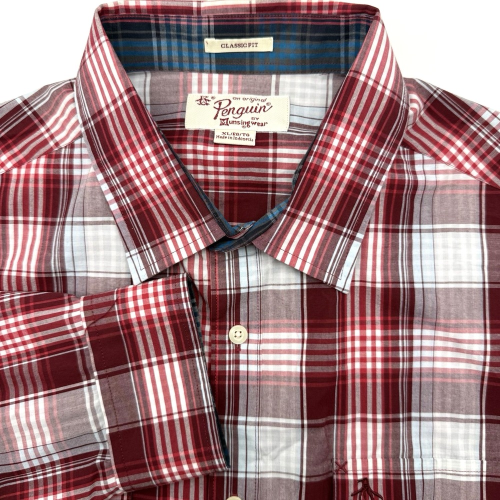 Original Penguin Button Down Men XL Red Plaid Classic Fit Long Sleeve Shirt